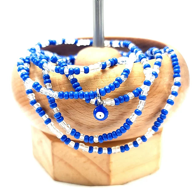 Blue Wave + Crystal Evil Eye Charm Waist Beads