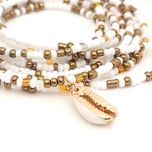 Pearl + Gold Shell Charm Waist Beads