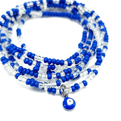 Blue Wave + Crystal Evil Eye Charm Waist Beads