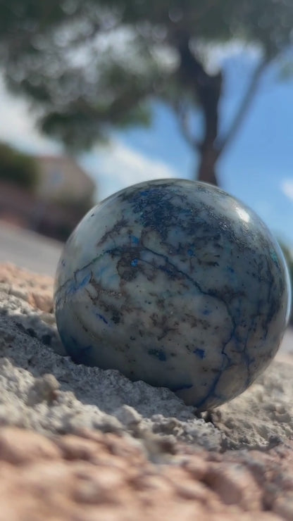 Chrysocolla in Quartz Sphere